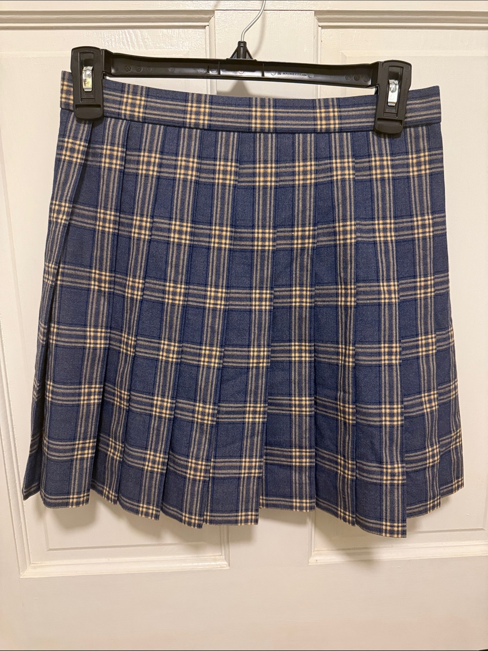 Plaid Pleated Mini Skirt in Navy and Cream